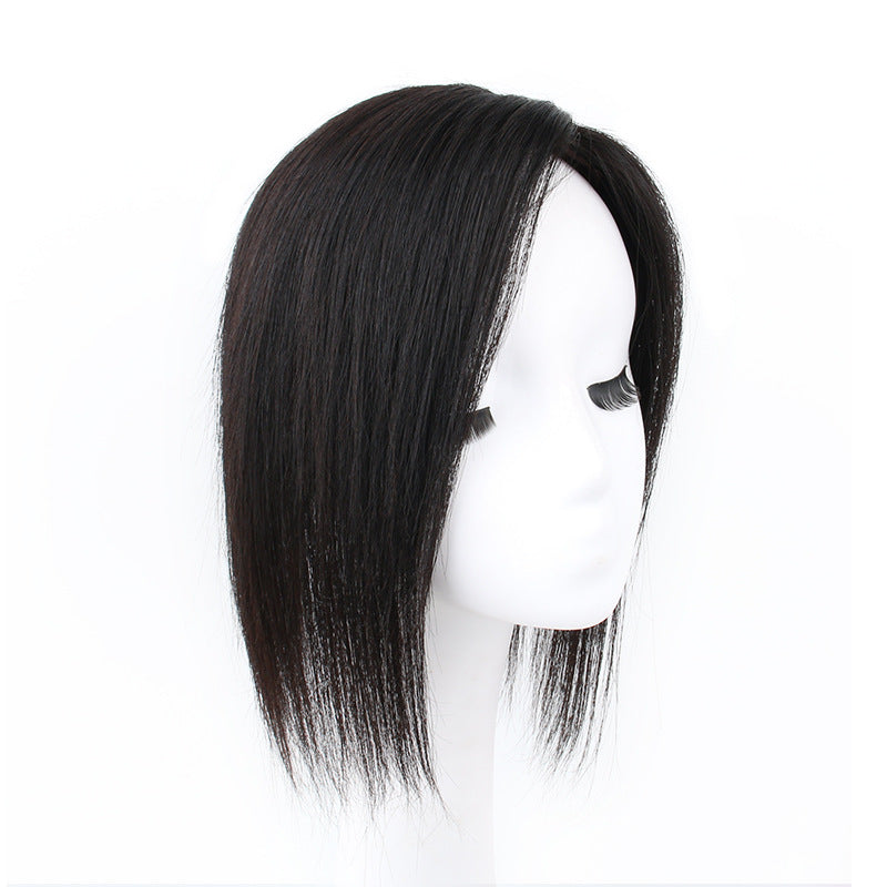 Women's Real Human Hair Split Head Supplementing Piece Cover Gray Wig