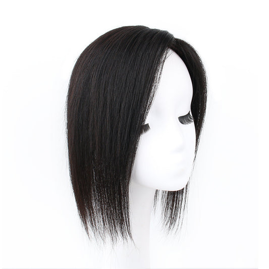 Women's Real Human Hair Split Head Supplementing Piece Cover Gray Wig