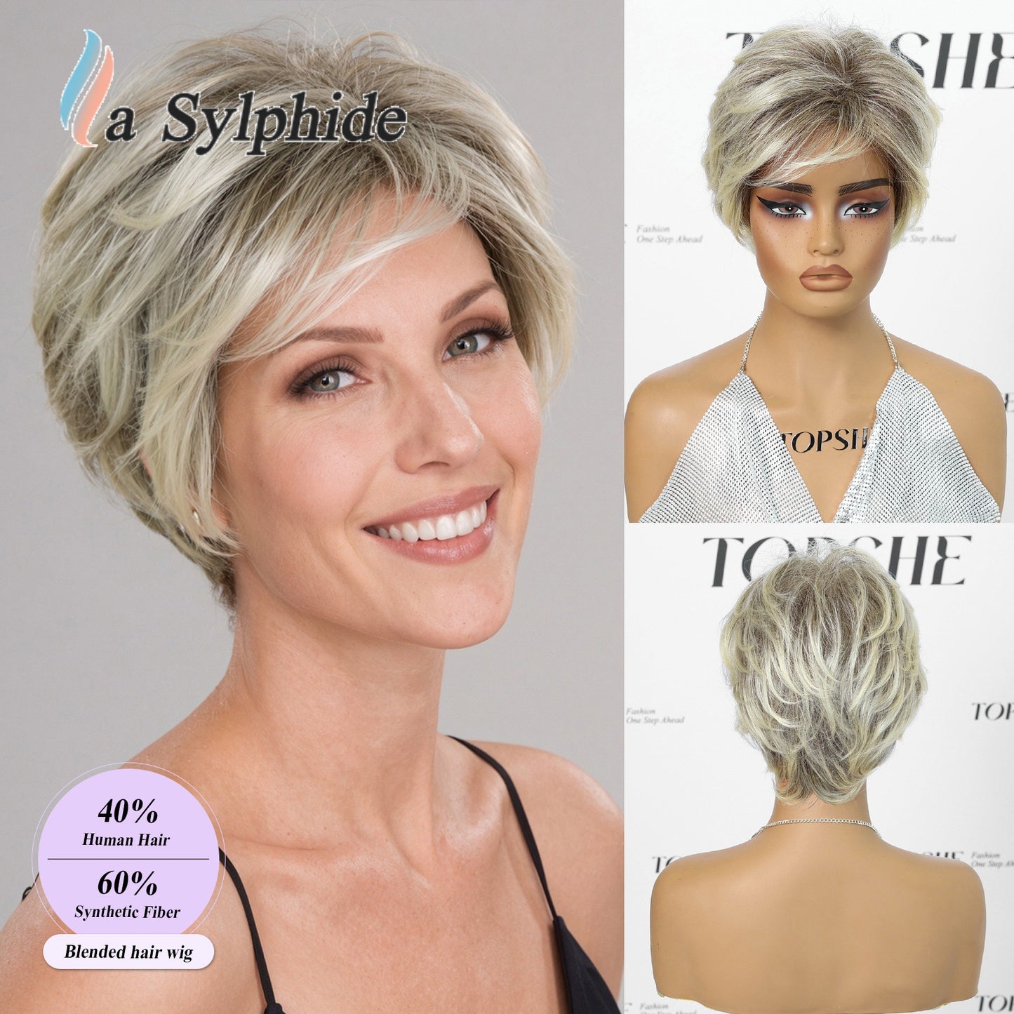 Chemical Fiber Texture Gray White Rose Net Man Wig Short Straight Hair