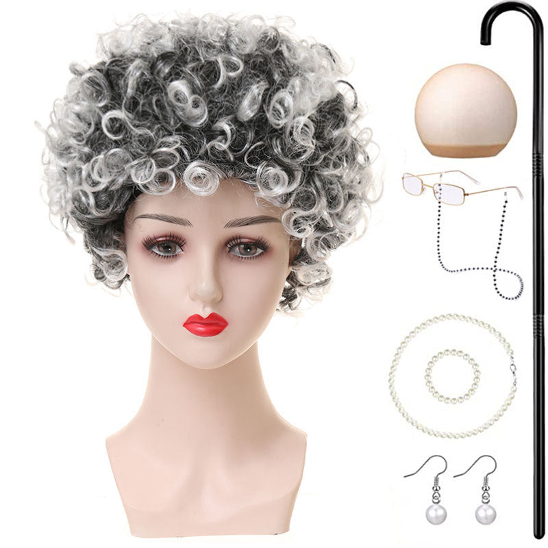 Grandma Gray Old Lady Holiday Dress Up Cos Wig