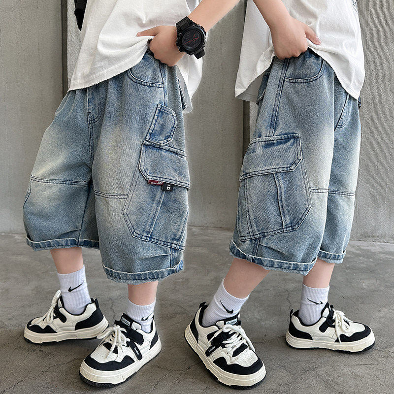 Children's Clothing Summer Denim Shorts Casual Handsome Middle Youth Korean Children's Pants