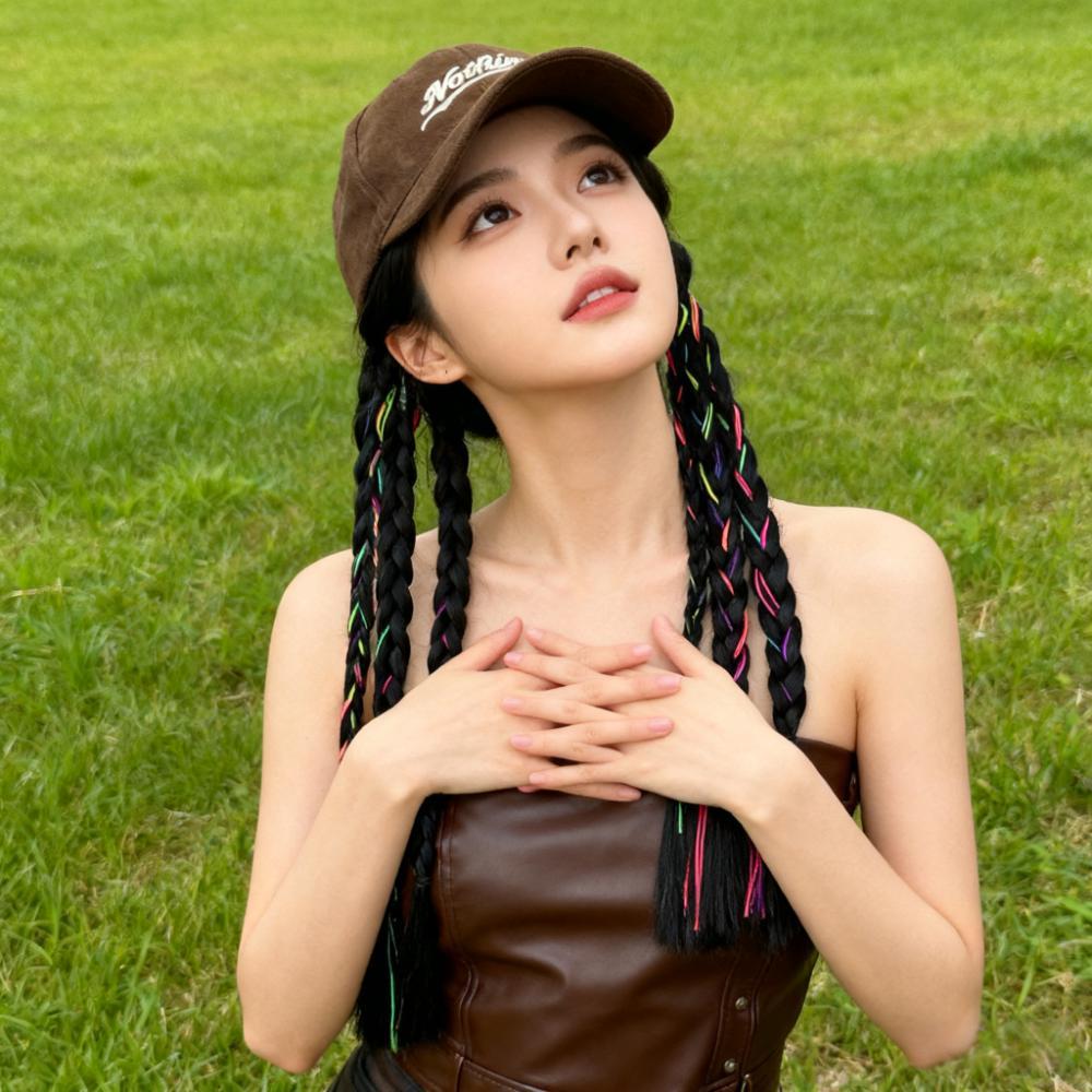 Peaked Cap Twist Braid Fashion Sweet Cool Hot Boxing Wig Ponytail