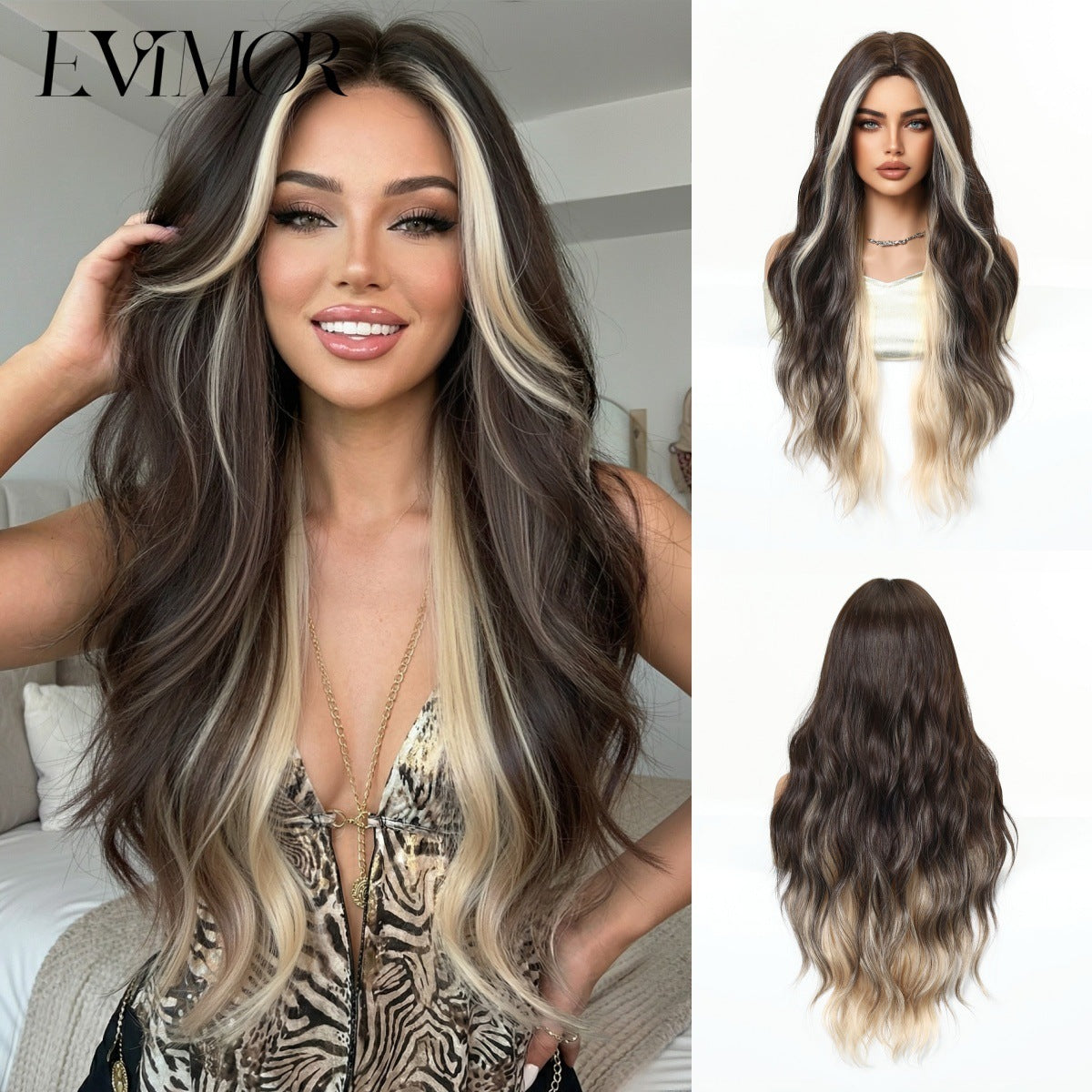 Gradient Highlight Big Wave Curly Fiber Natural Wig Long Curls