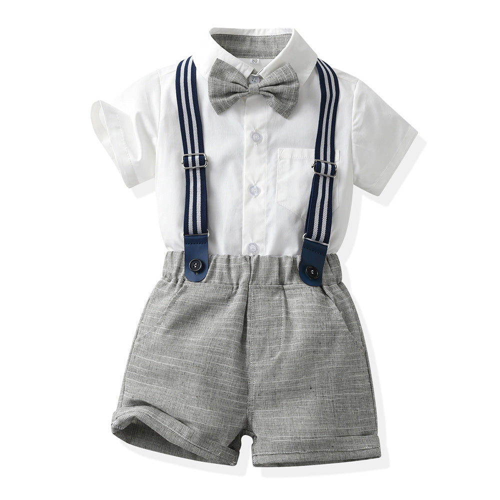 Children's Retro British Style Short Sleeve Suspender Children's Suit