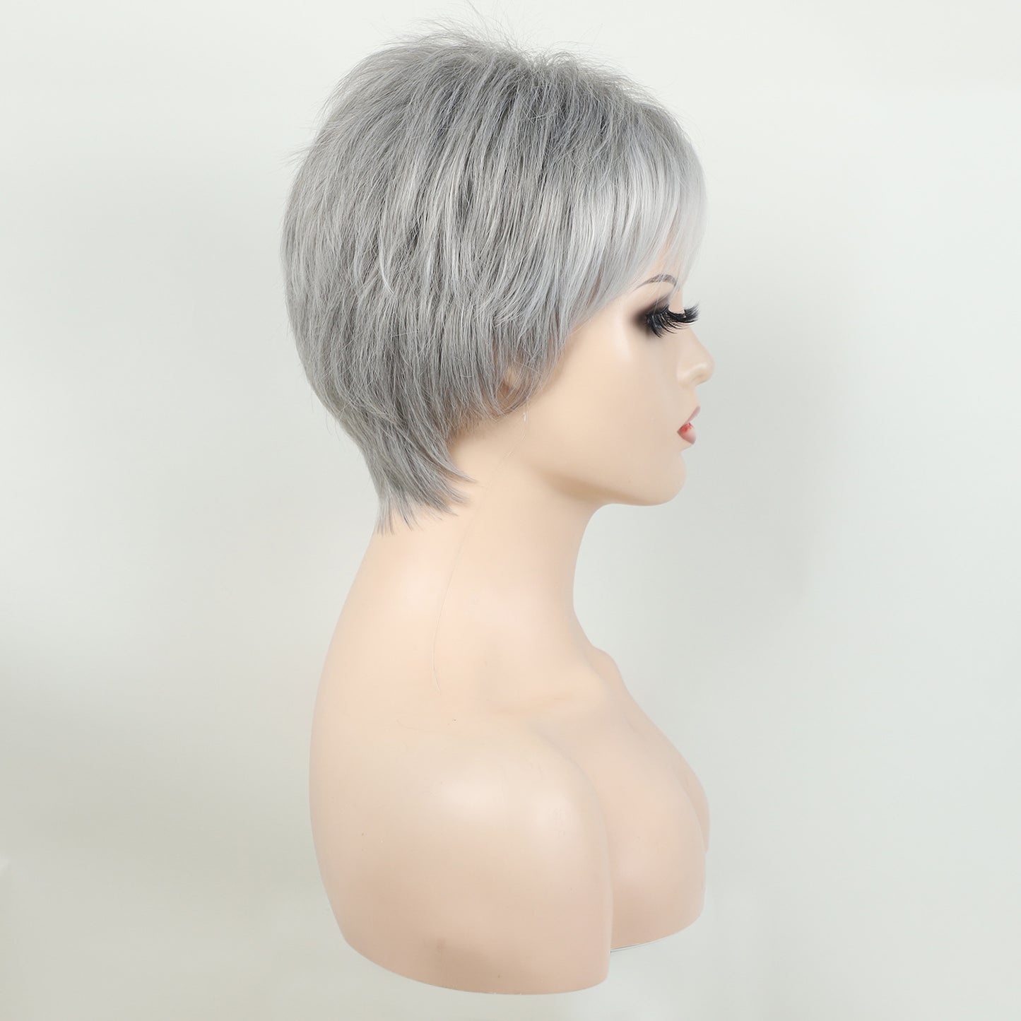 Women's Fashion Gray Mechanism Chemical Fiber Female Full Wig Short Curly Hair