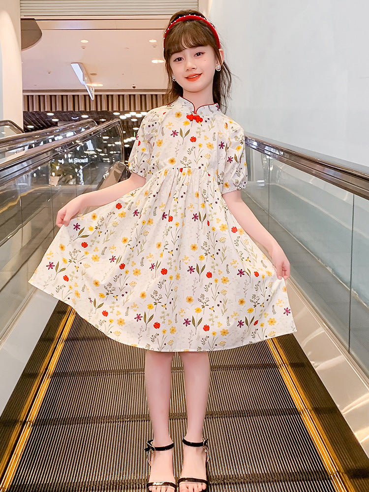 Cotton Floral Ethnic Style Pastoral French Republic Of China Improved Children's Dress