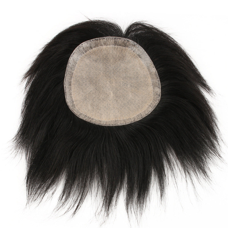 Men's Imitation Delivery Needle Human Hair Piece Bald Cover Forehead Head Men's Wig