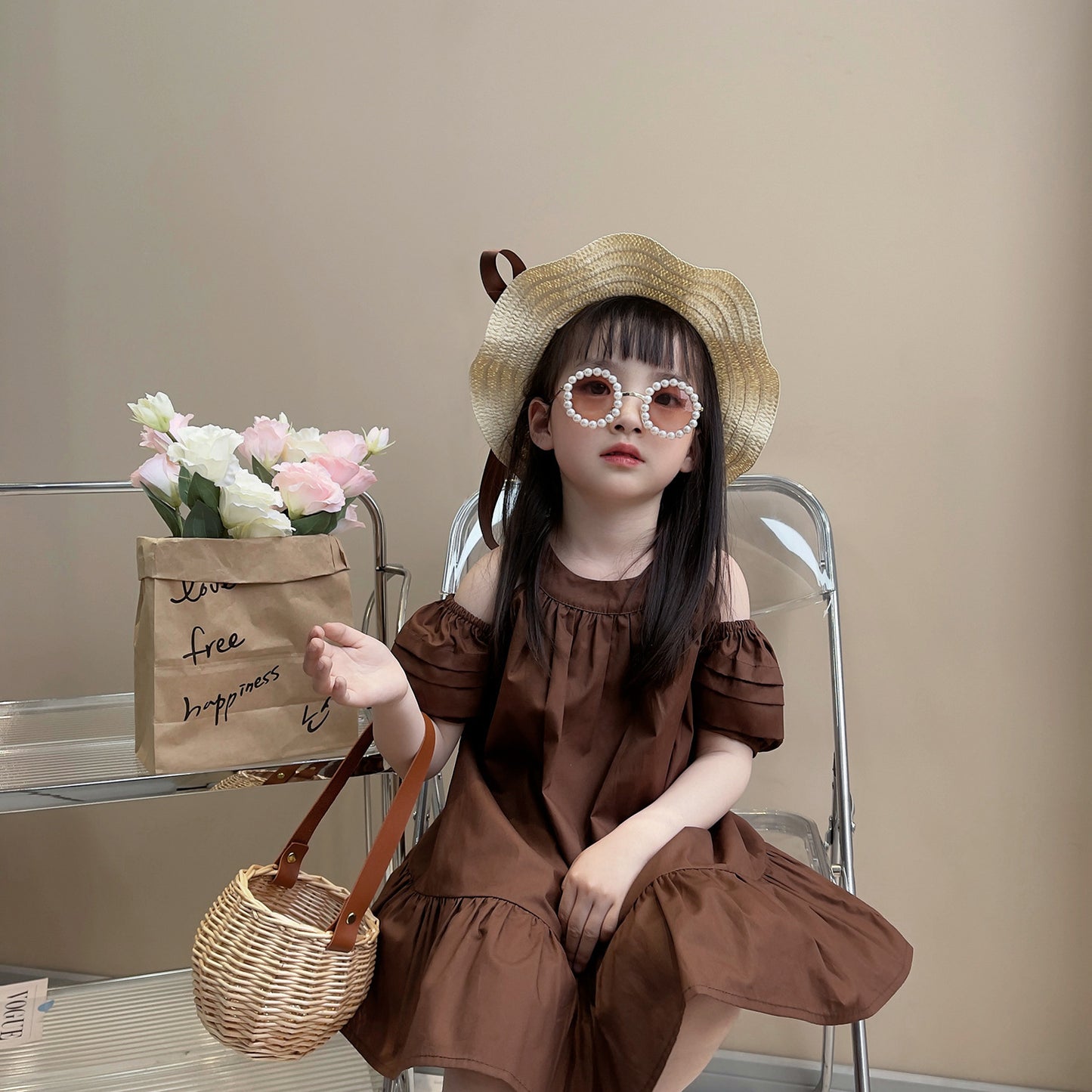 Summer Korean Cute Solid Color Cool Children's Dress