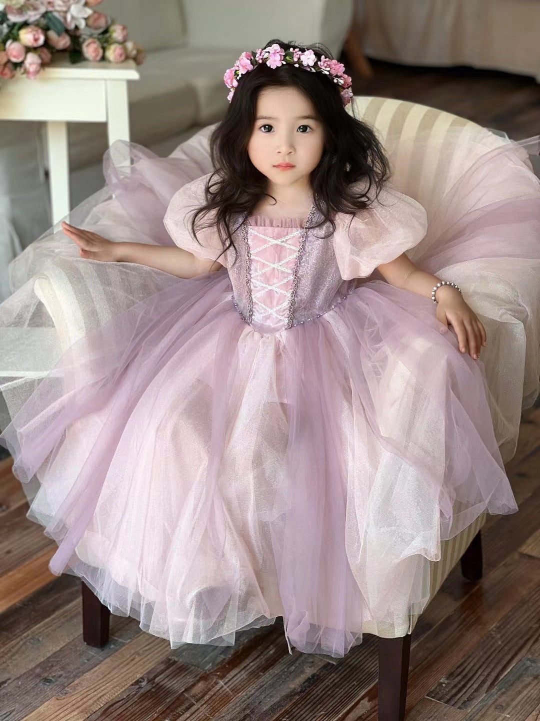 Children's Birthday Bubble Princess Autumn Luminous Gauze Children's Dress