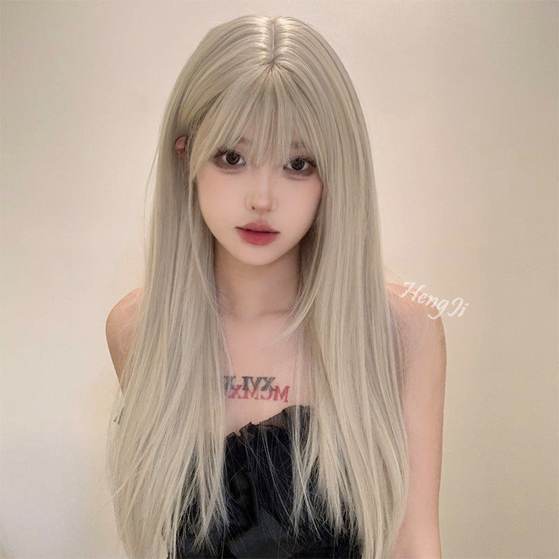 Women's Platinum Hair Round Face Team Long Straight Wig