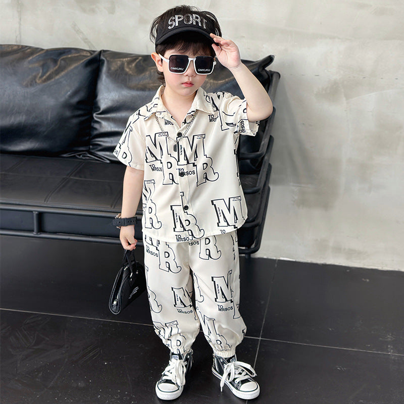 Summer Fashion Short Sleeve Shirt Anti Mosquito Pants Two Children's Suit