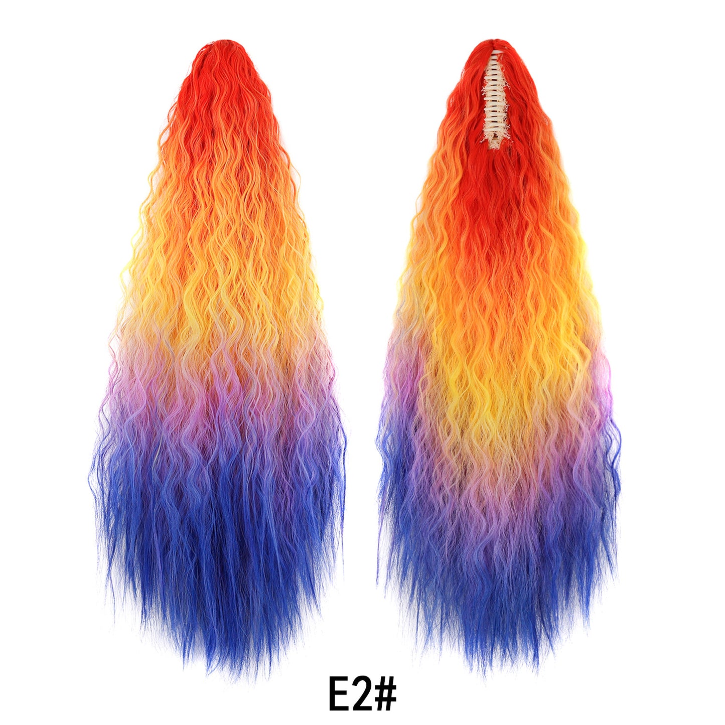Women's Color Long Curly Hair Grip Dyed Corn Curler Water Ripple Wig Ponytail