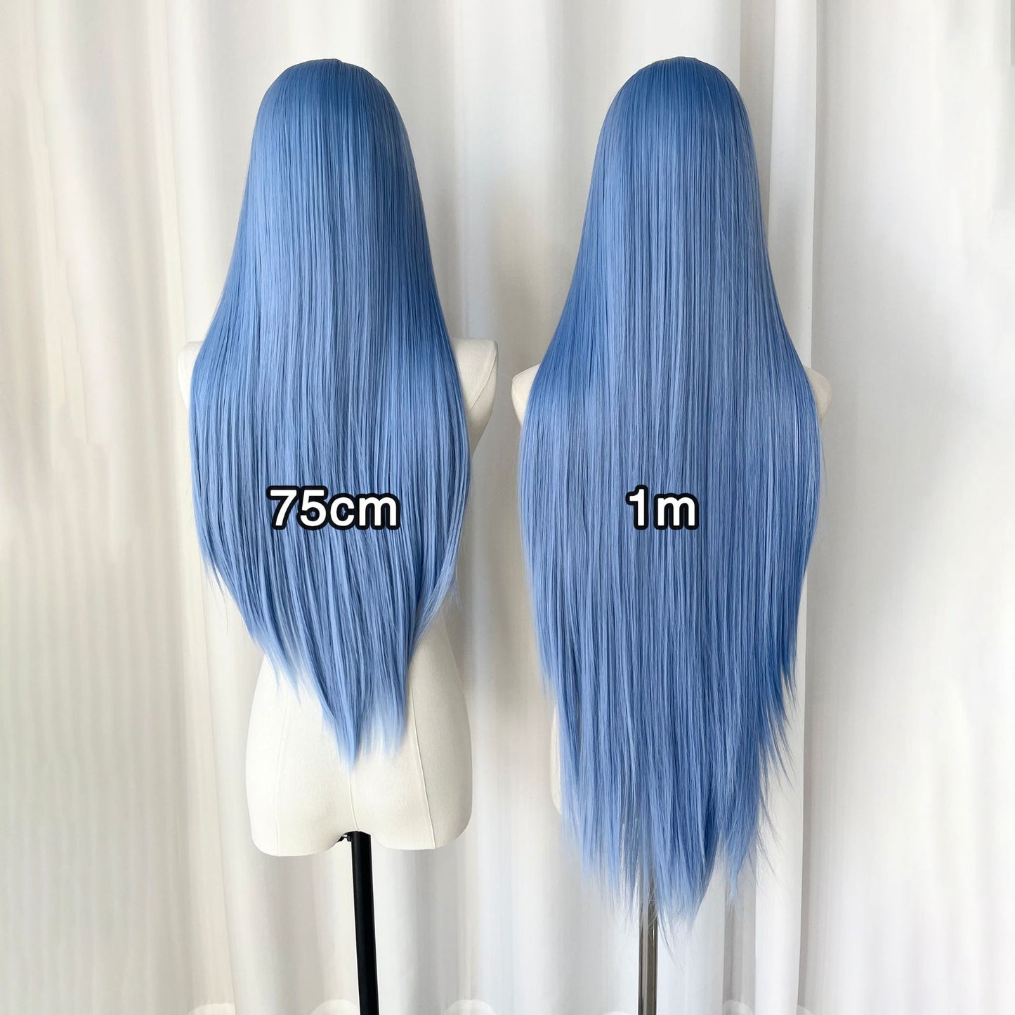 Universal Blue Color Head Cover Hand Crochet Embryo Forehead Lace Long Straight Wig