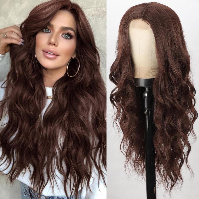 Women's Natural Fiber Front Lace Medium Large Wave Curly Hair Wig Long Curls