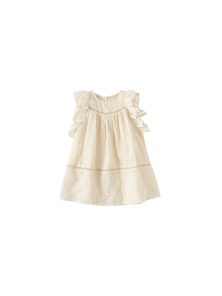 Children's Clothing Summer Sweet Flying Sleeve Hollow Flower Skirt A- Children's Dress