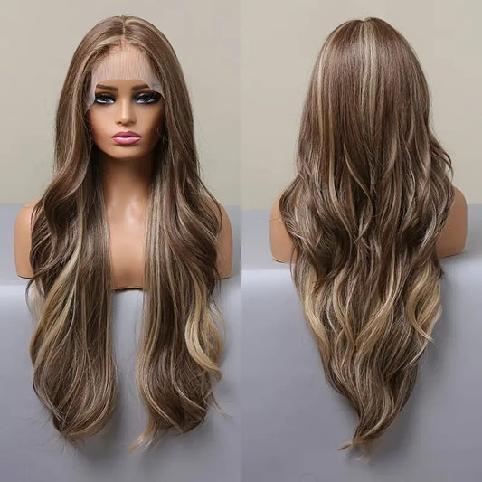 Women's Mid-length Curly Hair Big Wave Highlight Gradient Fashion Wig Long Curls