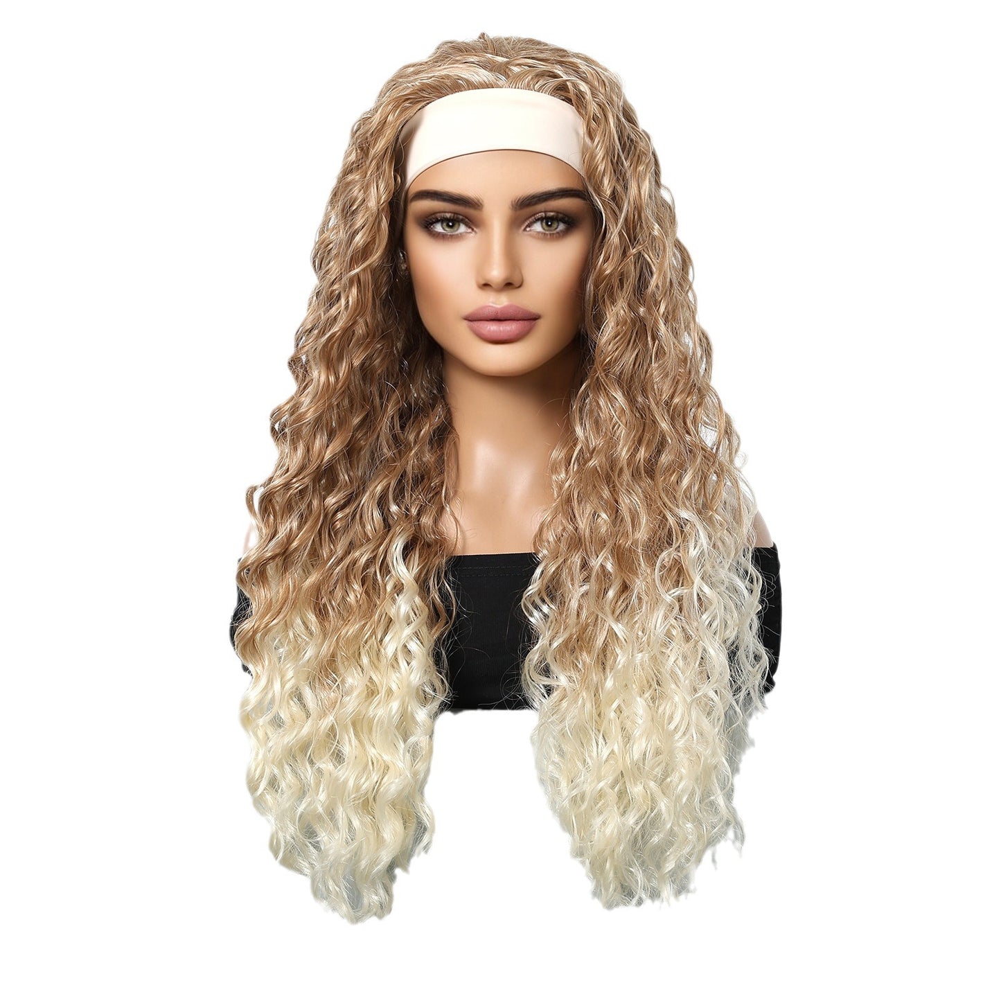 Band Latin American Curly Fashion Fluffy White Wig Long Curls
