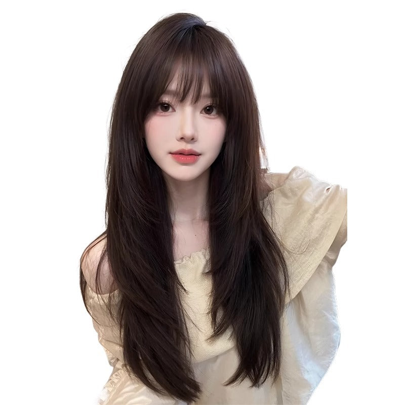 Female Natural Fluffy Head Covering Artifact Light Seamless Hair High Long Straight Wig