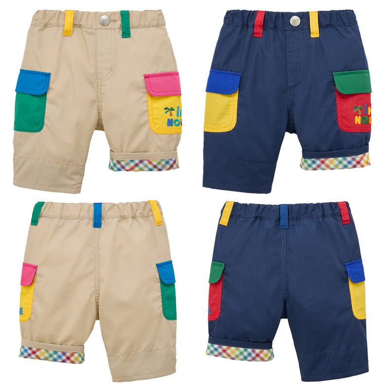 Alphabet Embroidered Color Matching Shorts Casual Boys Handsome Cute Fifth Children's Pants
