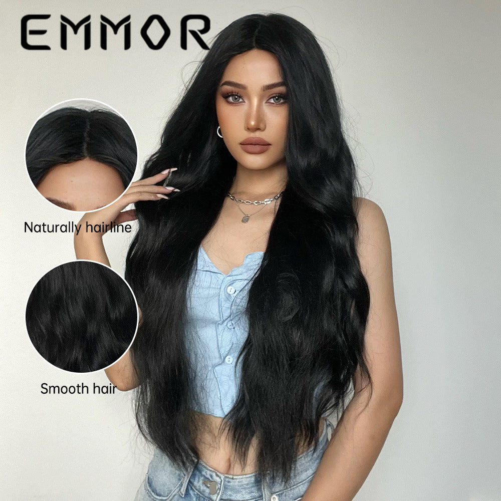 Medium Curly Hair Black Matte Fiber Wig Long Curls