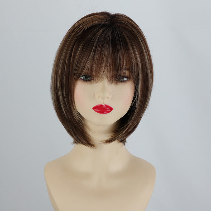 Collarbone Length Haircut Dark Brown Bangs Bobo Chemical Fiber One Wig Short Straight Hair