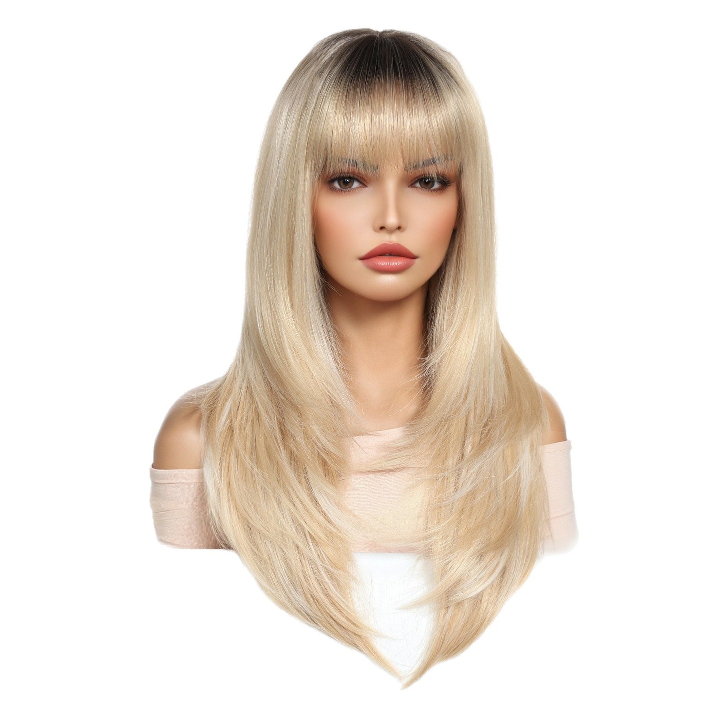 Versatile Women's Bangs Head Cover Layered Long Straight Wig
