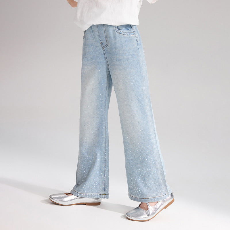 Children's Summer Wear Trousers Slimming Rhinestone Skinny Children's Pants