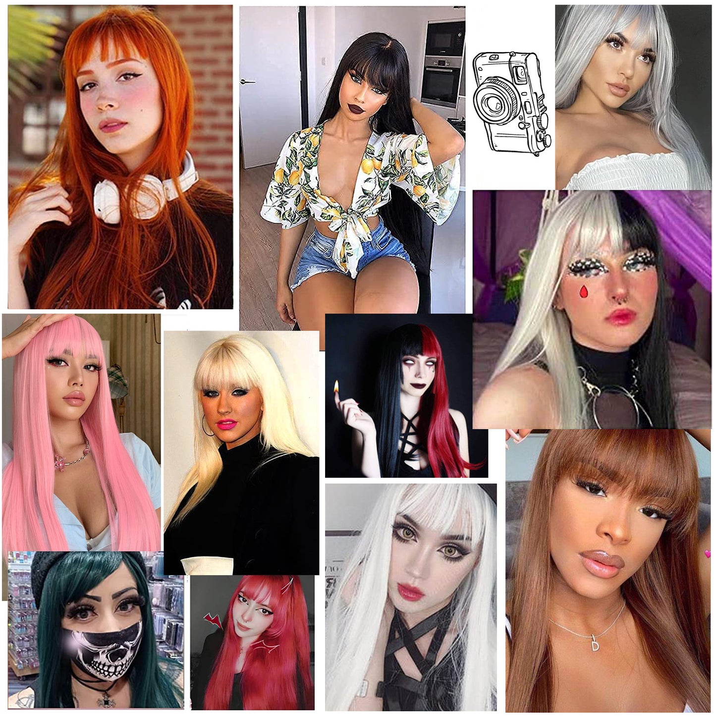 Women's Colorful Bangs Hair Chemical Fiber Long Straight Wig