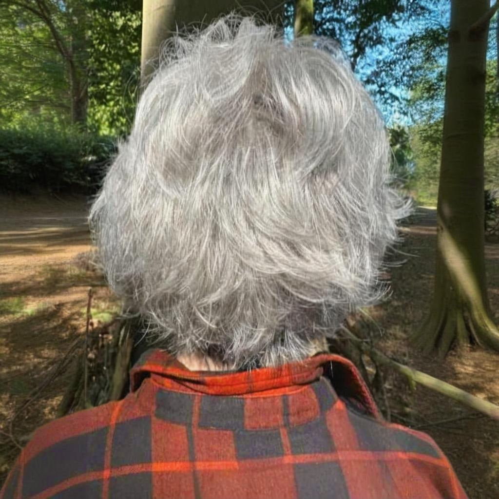 Women's Old Lady Grandma Head Cover Gray White Wig Short Straight Hair