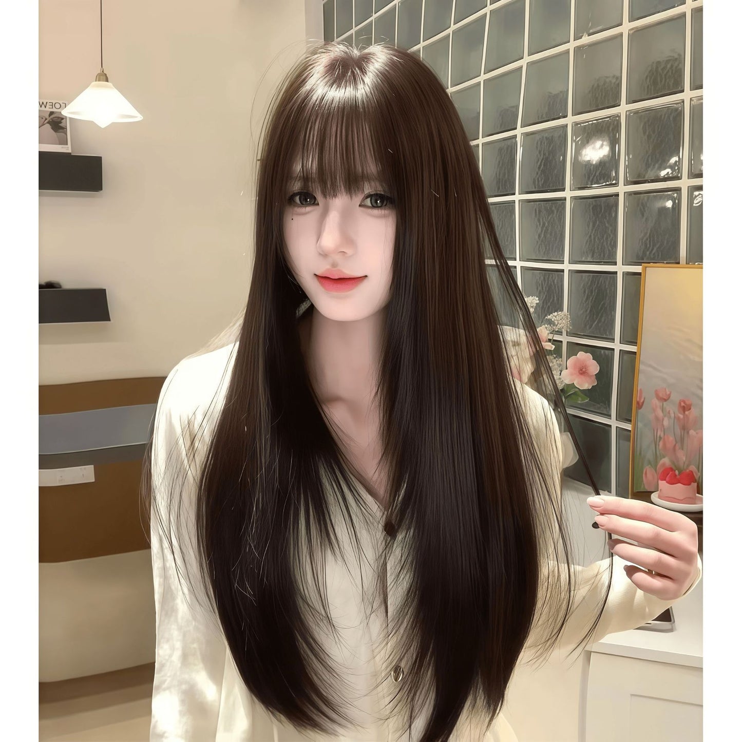 Increase Volume Fluffy High Skull Top Summer Light Black Long Wig