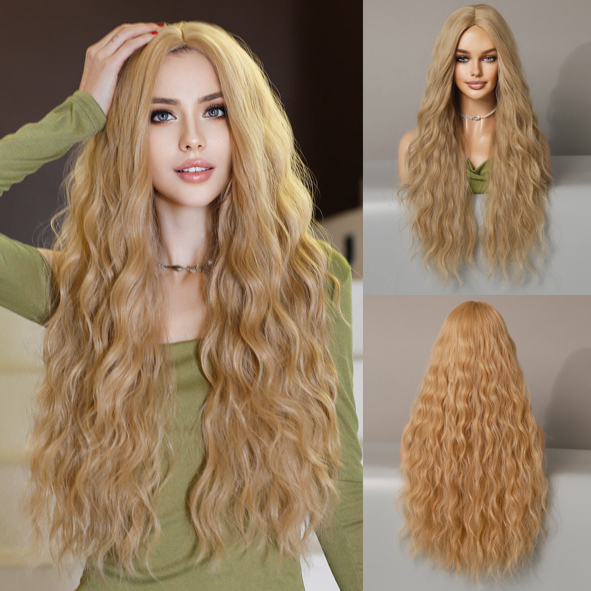 Women's Fashion Mid-length Colorful Curly Hair Sheath Big Wave Chemical Wig Long Curls