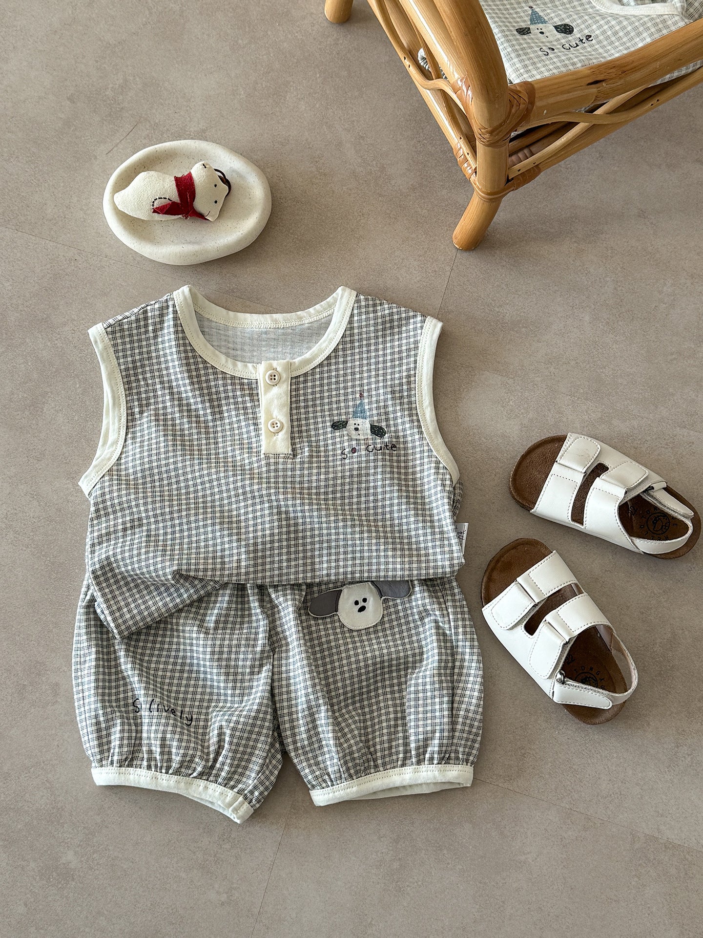 Children's Boy Summer Infant Toddler Plaid Sleeveless Vest Thin Children's Suit