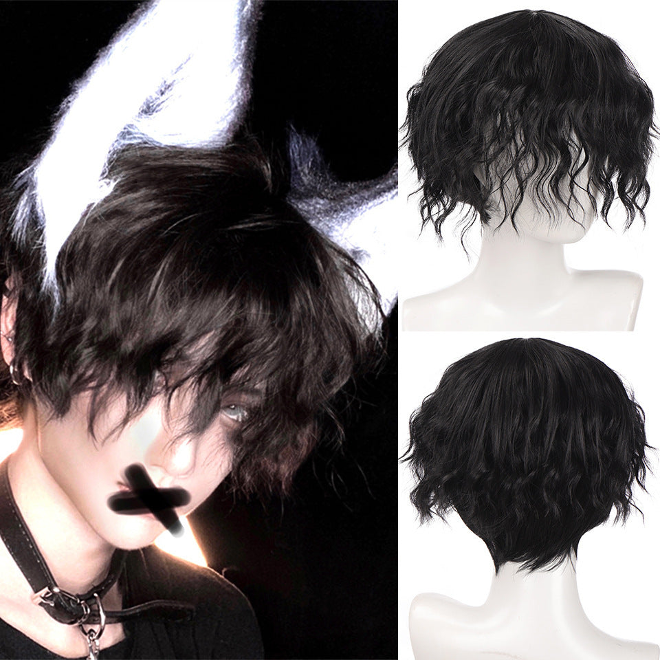 Men's Two-dimensional Short Curly Hair Straight Fiber Men's Wig