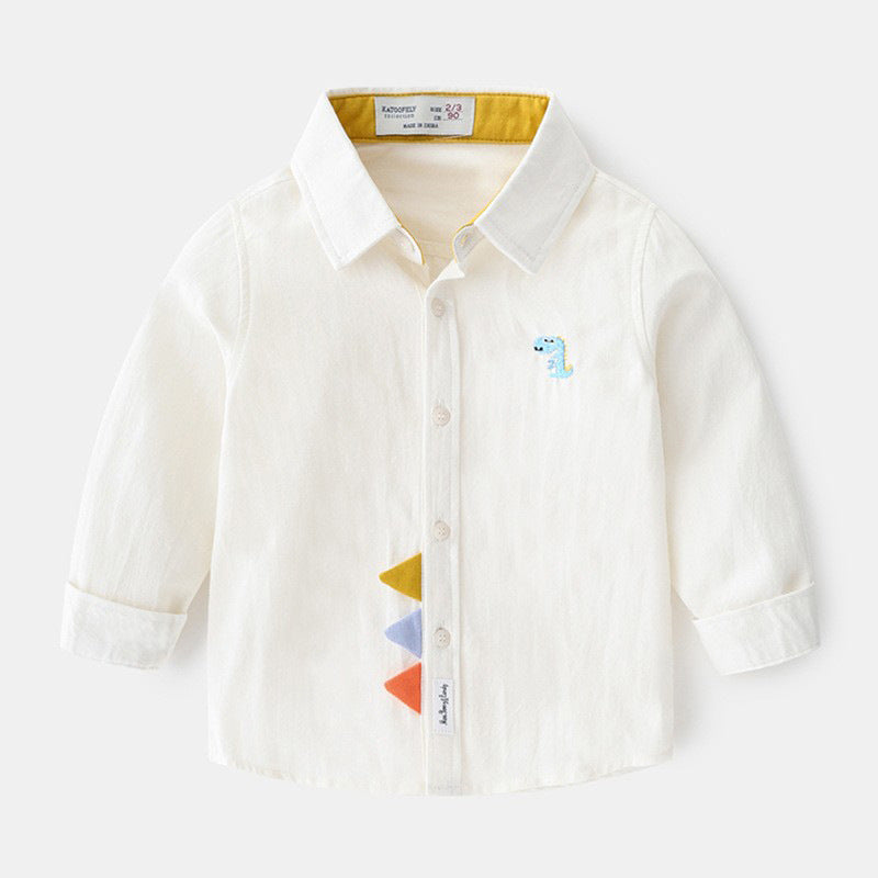 Children's Sleeve Autumn Wear Pure Cotton Boy Pu Handsome Children's Shirt