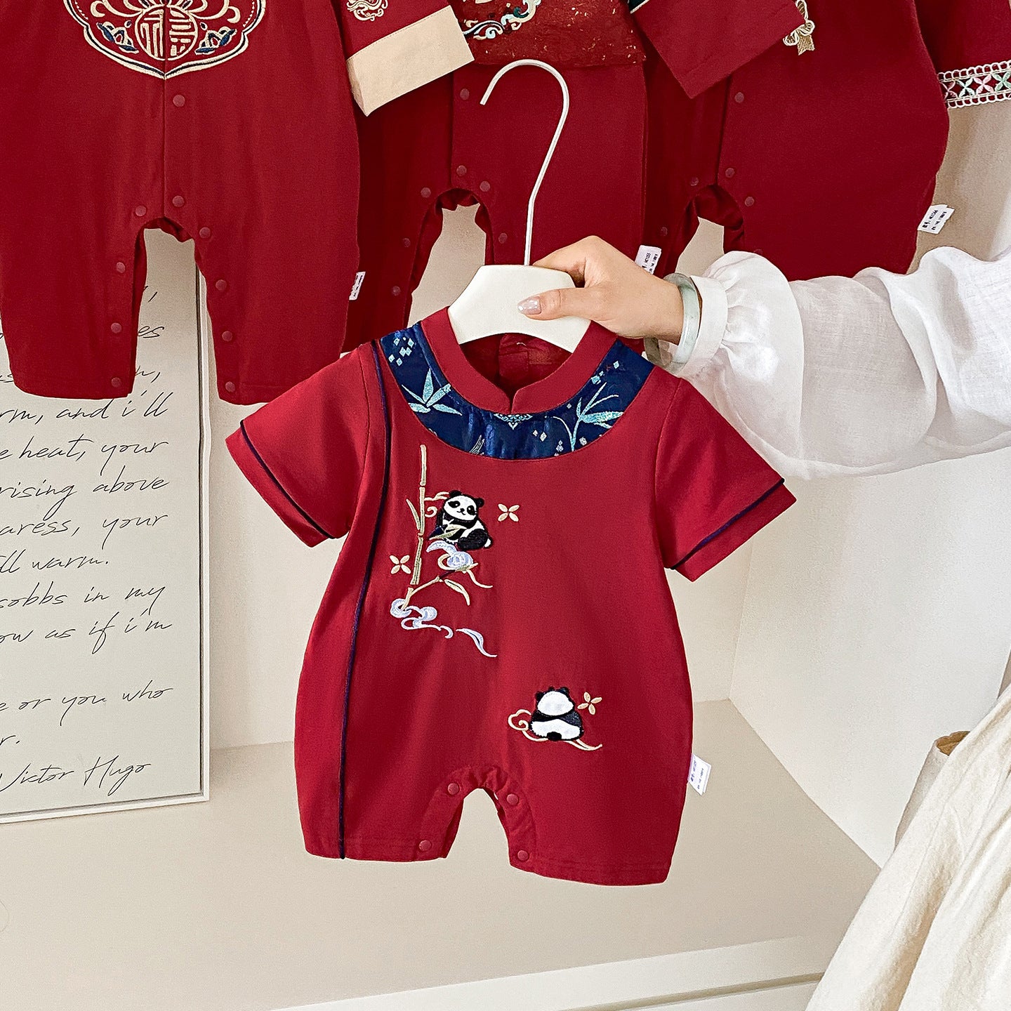 Boy Red Clothes Summer Jumpsuit Hundred Days Banquet Centennial Year Jumpsuit, Climbing Suit