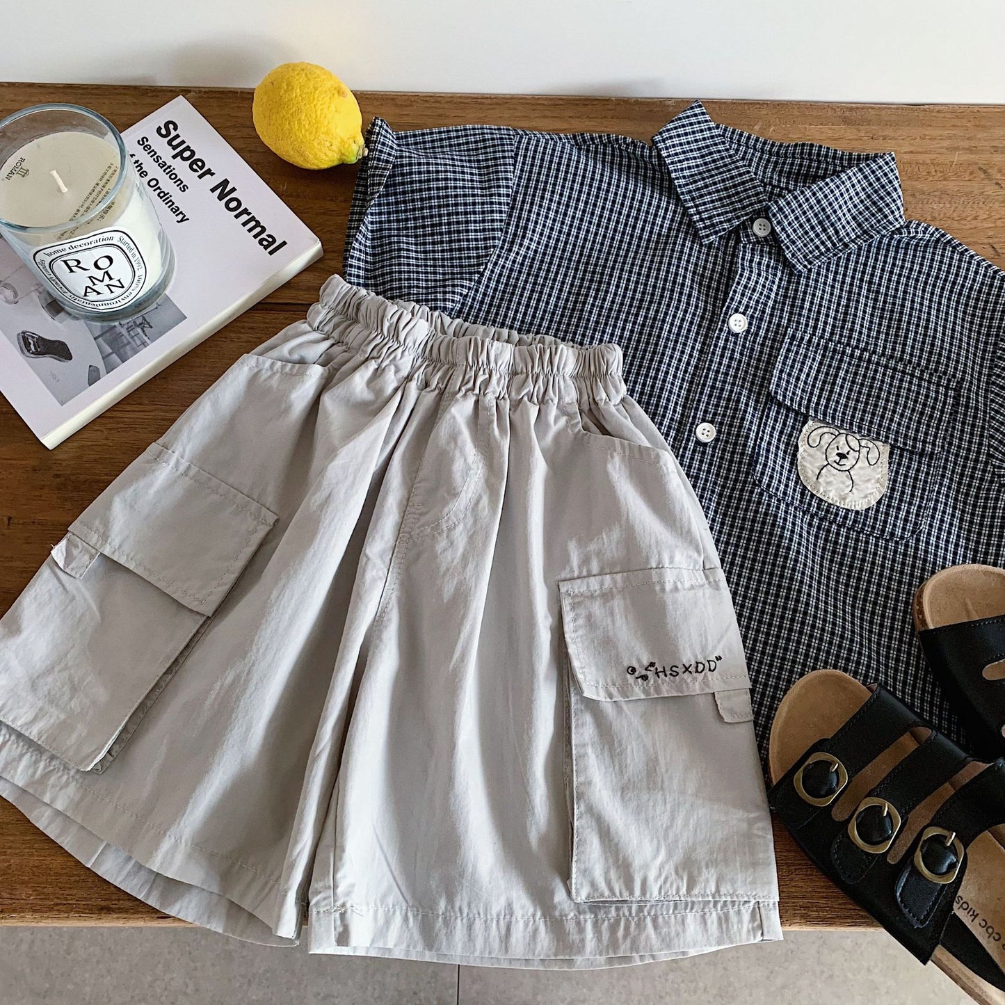 Children's Summer Korean Style Pocket Overalls Solid Children's Pants