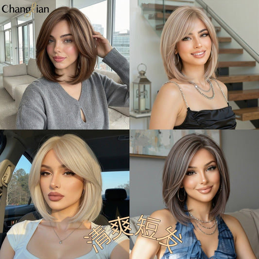 Brown Natural Fluffy Improving Face Feature Wig Short Straight Hair