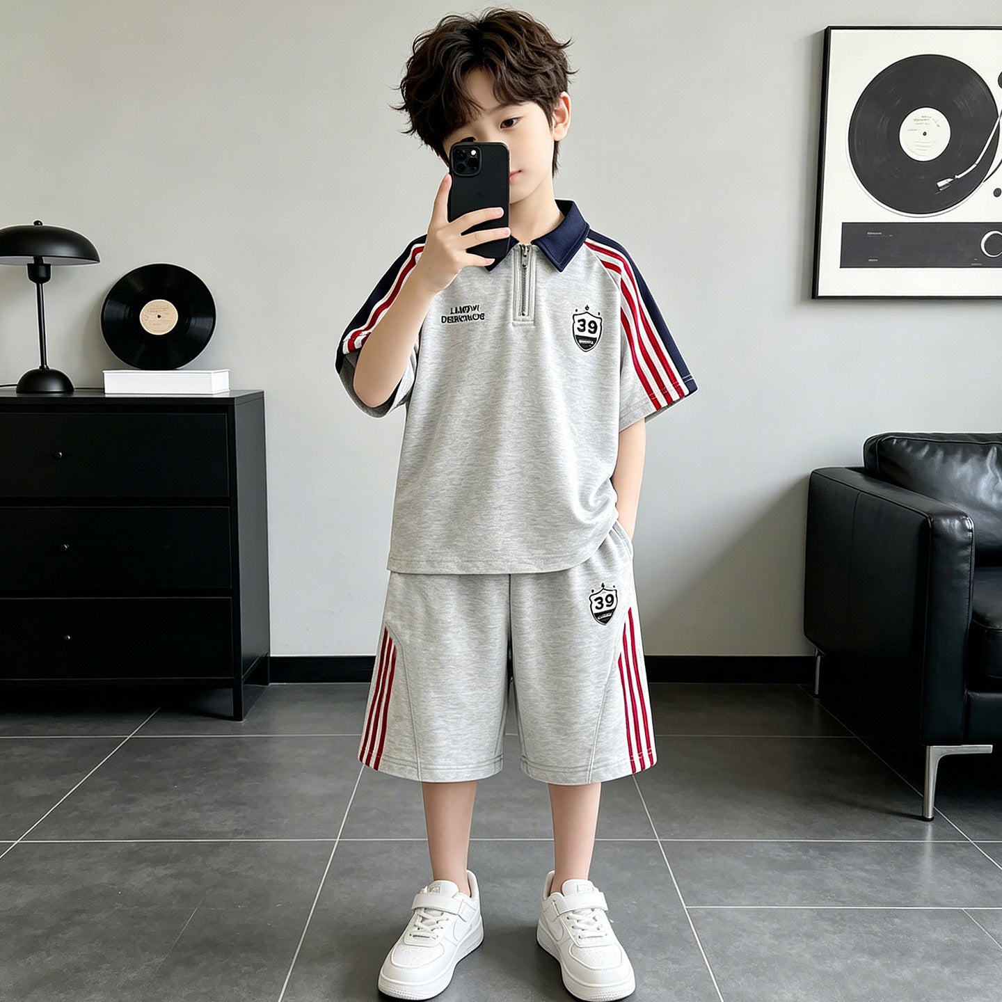 Children's Short Sleeve Medium Large Boy Thin Type Loose Shirt Children's Suit