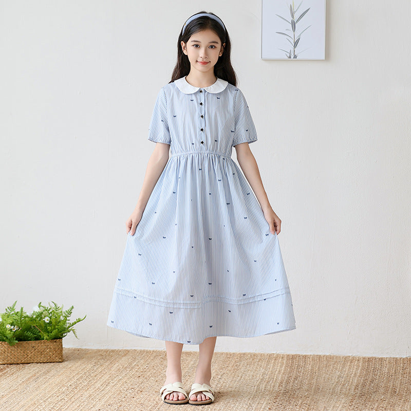 Doll Collar Preppy Style Striped Skirt Children's Dress