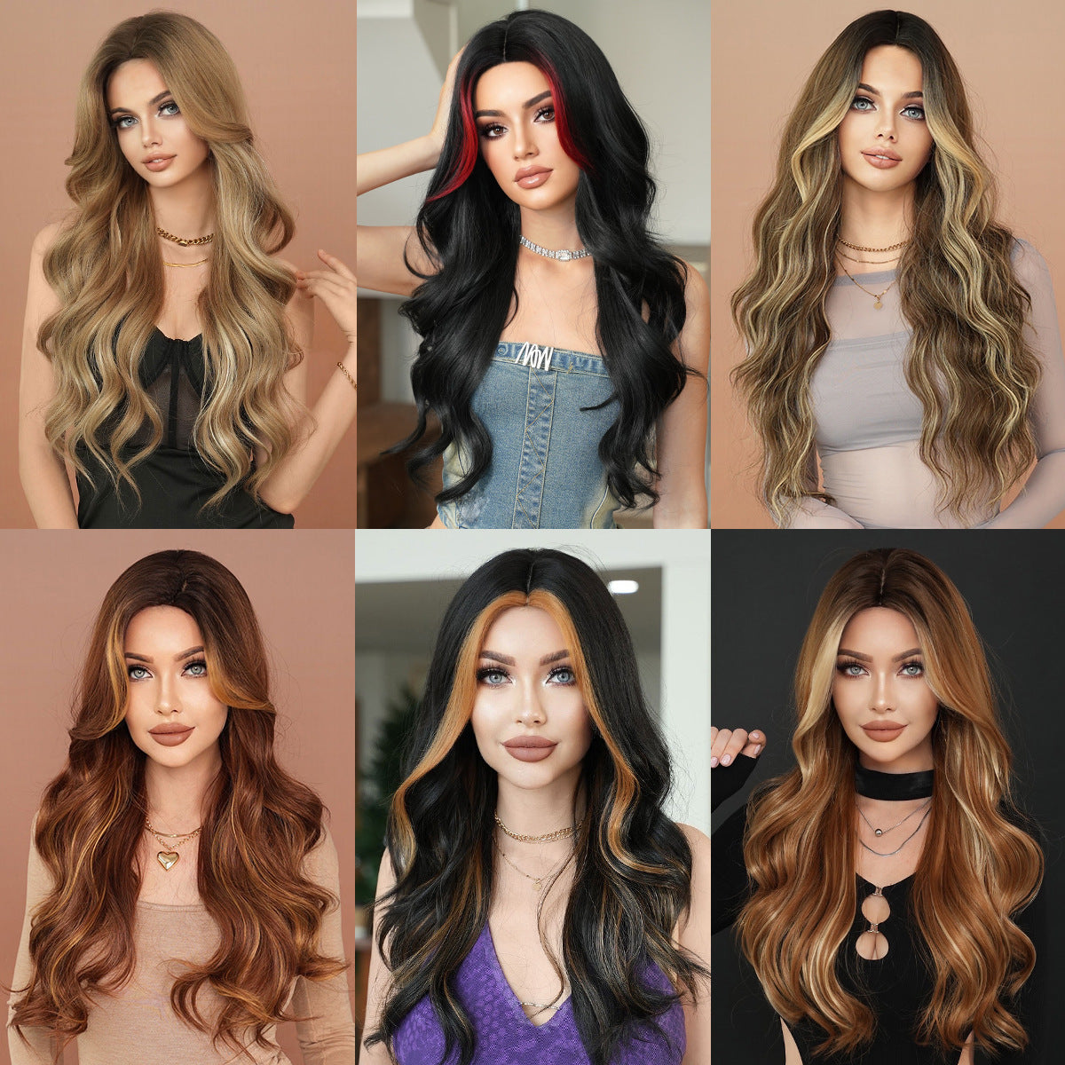 Women's Fashion Mid-point Dyed Curly Hair Sheath Big Wig Long Curls