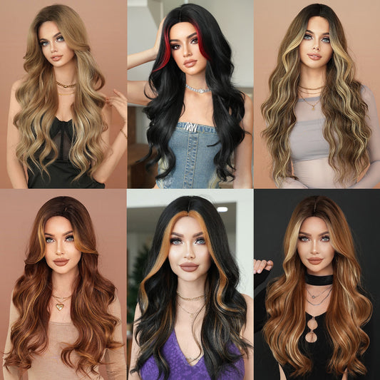 Women's Fashion Mid-point Dyed Curly Hair Sheath Big Wig Long Curls