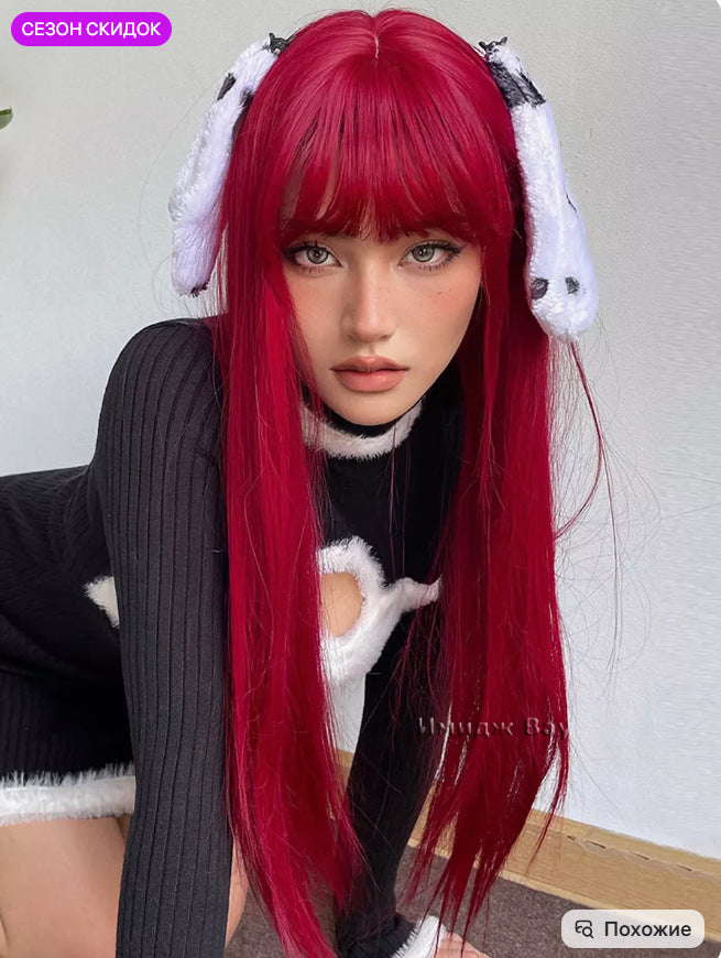 Women's Fashion Gray White Mixed Color Short Curly Hair Side Bangs Long Straight Wig