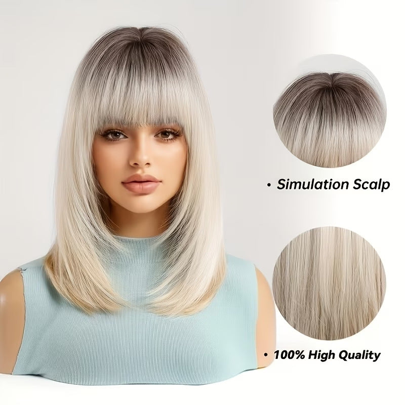 Gradient Blonde Root Dyed Black High Level Long Wig Short Straight Hair