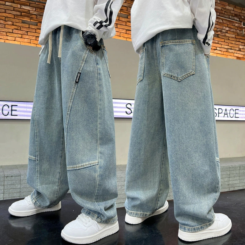 Children's Big Boy Pu Fried Street Sports Spring Children's Pants