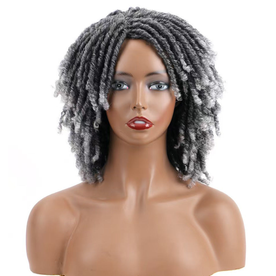 Female African Wigs With Small Tube Curved Dreadlocks Gradient Wig Short Curly Hair