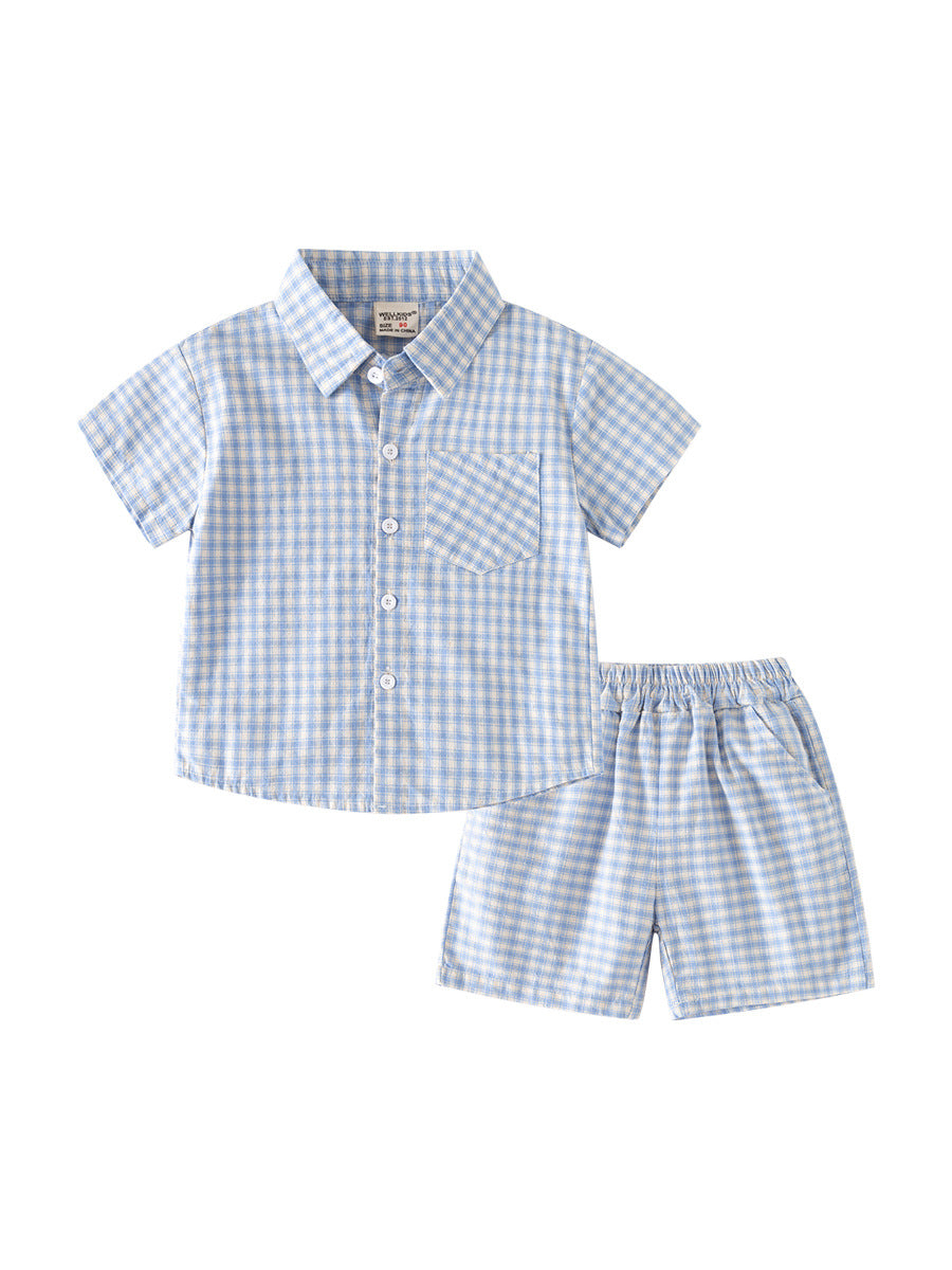 Children's Summer Korean Short-sleeved Plaid Casual Shirt Two-piece Fashion Children's Suit