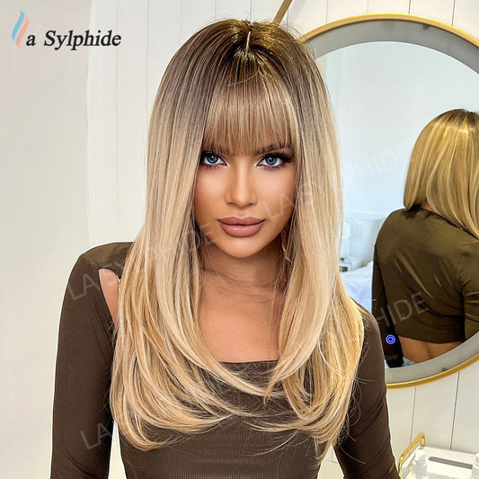 Gradient Golden Overseas Warehouse Hair Ladies Fiber Mechanism Long Straight Wig