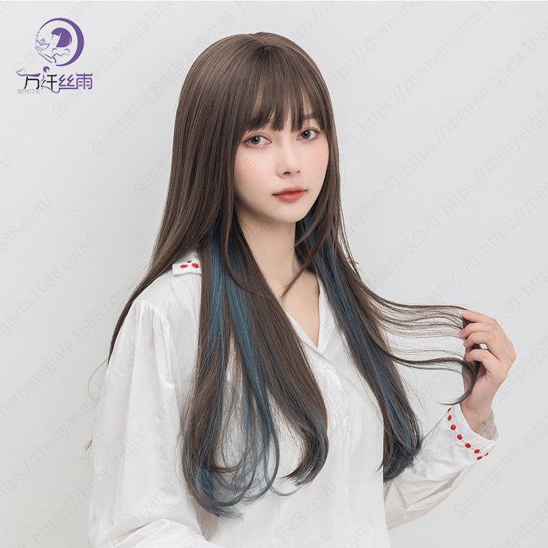 Fiber Highlights Female Dyed Air Bangs Long Straight Wig