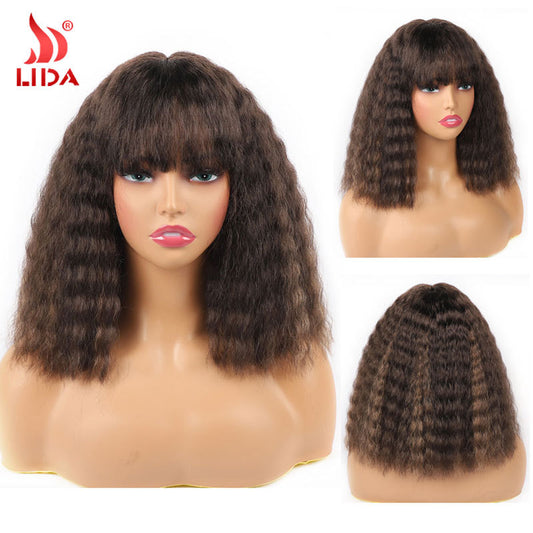 Fiber Mechanism Wave Head Cover Bangs Mid-length Curly Wig Long Curls