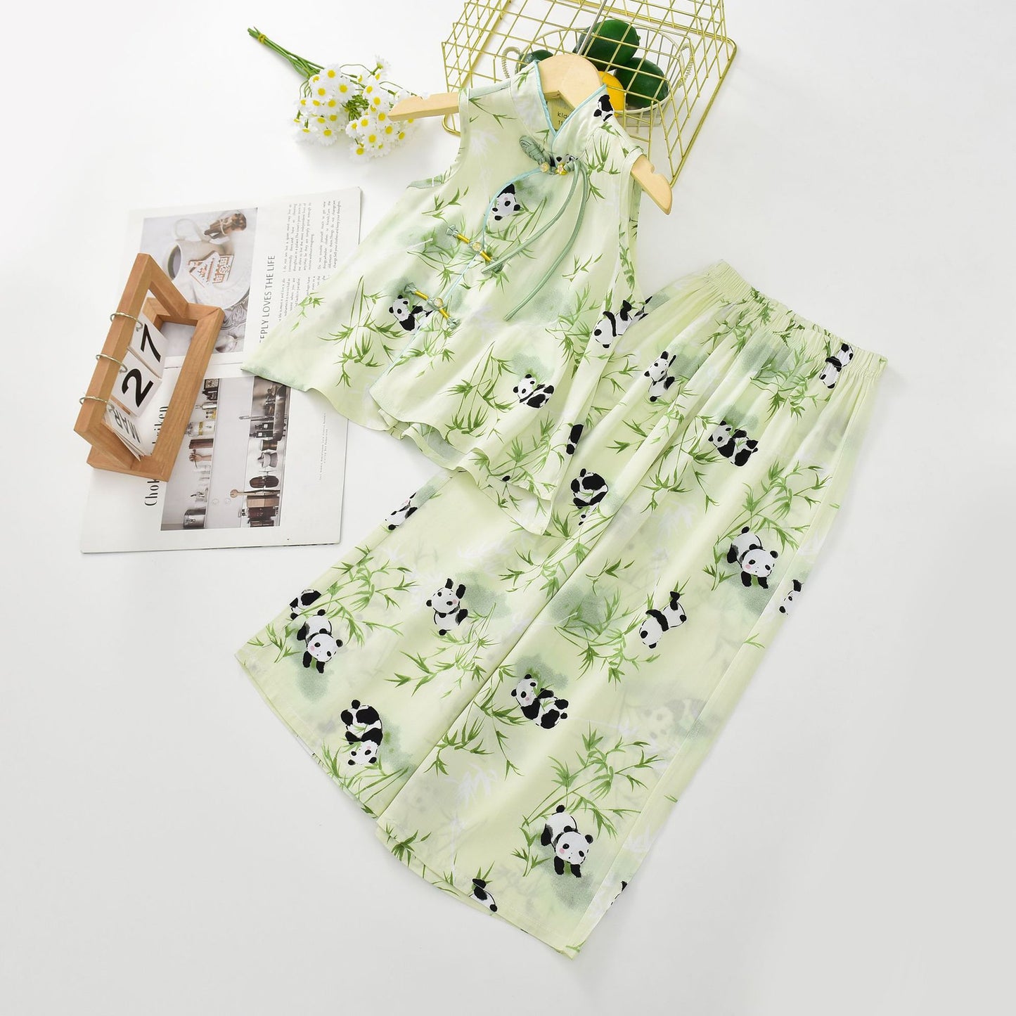 Children's Cool Summer Vest Shorts Poplin Pajamas Artificial Cotton National Children's Suit
